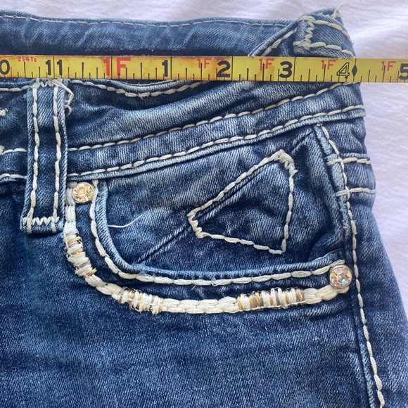 Dublin Style Jean Shorts Frayed Embellished Detailed Jr 3/4 Mid Blue Mid Rise - Picture 10 of 14